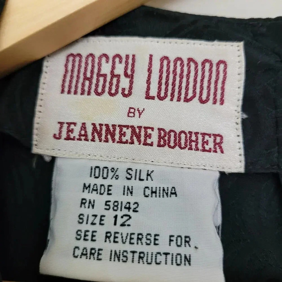 Vintage Maggy London by Jeannene Booher SILK Dress 12 Black Paisley Whimsigoth - Picture 2 of 12